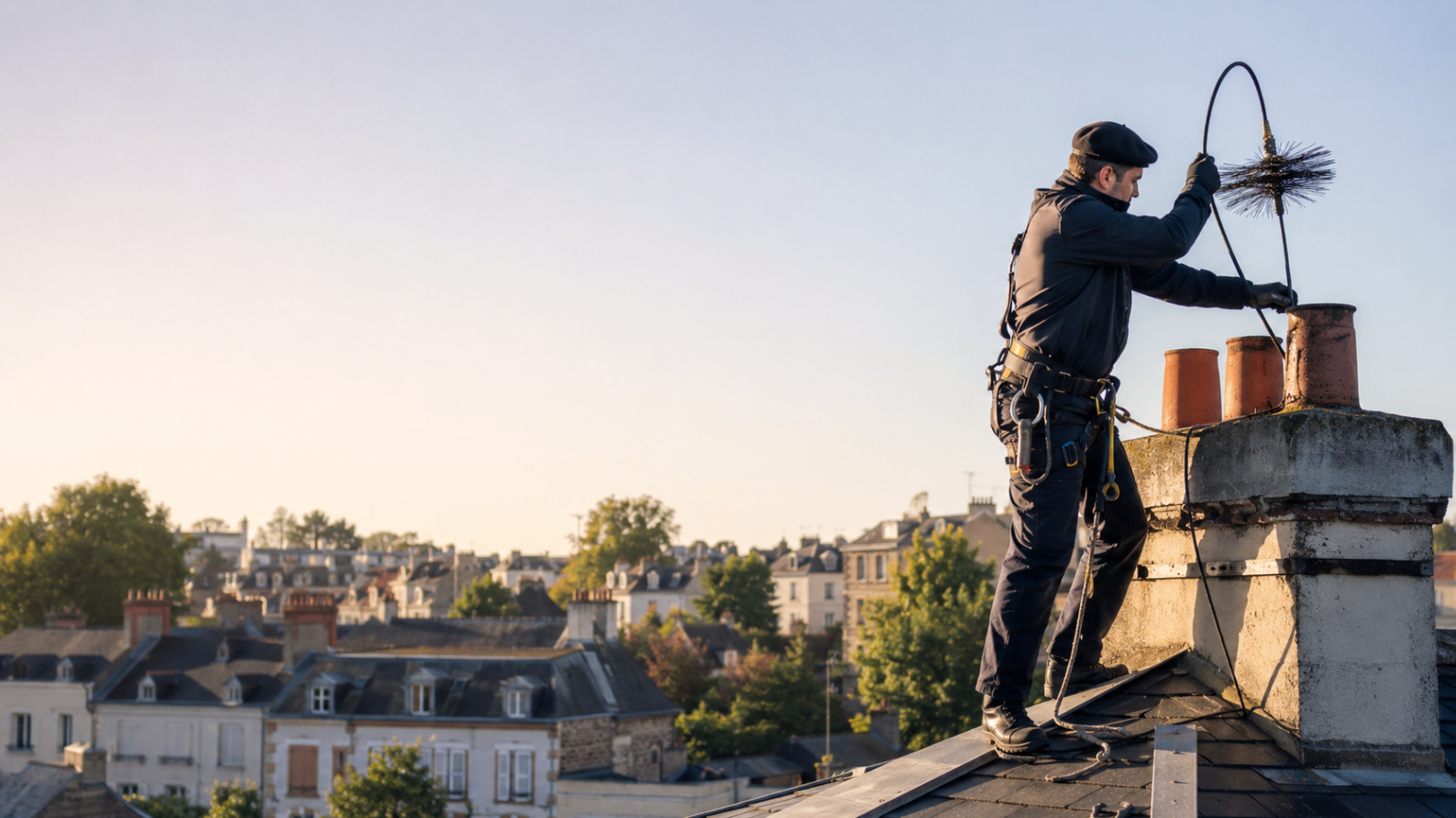 Ramonage sur un toit en ville