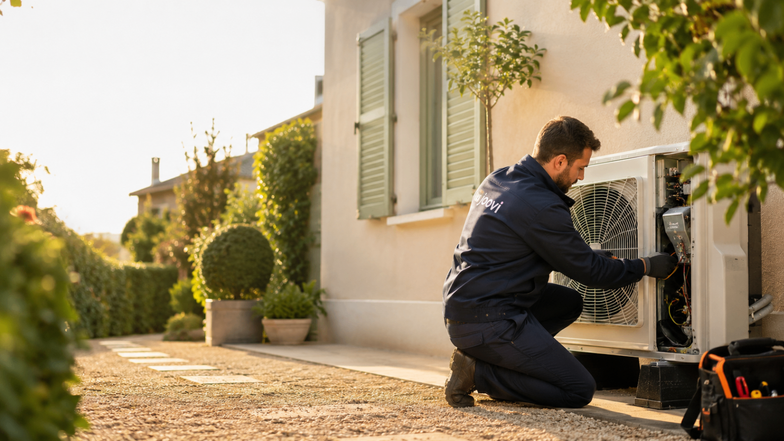 Technicien intervenant sur une unité de climatisation